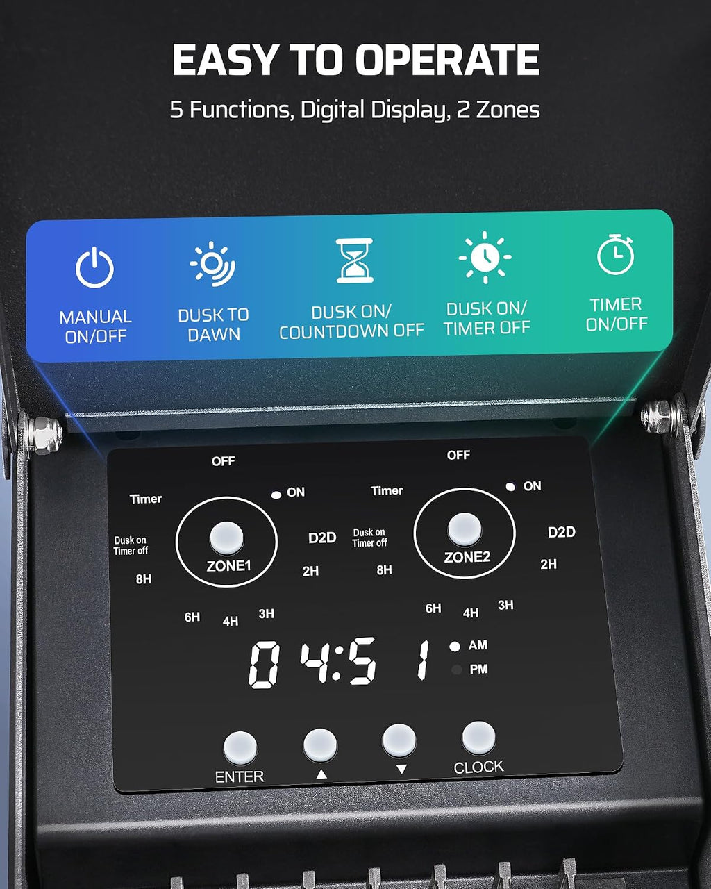 DEWENWILS 300W Low Voltage Landscape Transformer with 2 Zones, 120V AC to 15V DC, Low Voltage Transformer with LED Screen, Photocell Sensor & Timer, Weatherproof Metal Shell for Spotlight Steplight