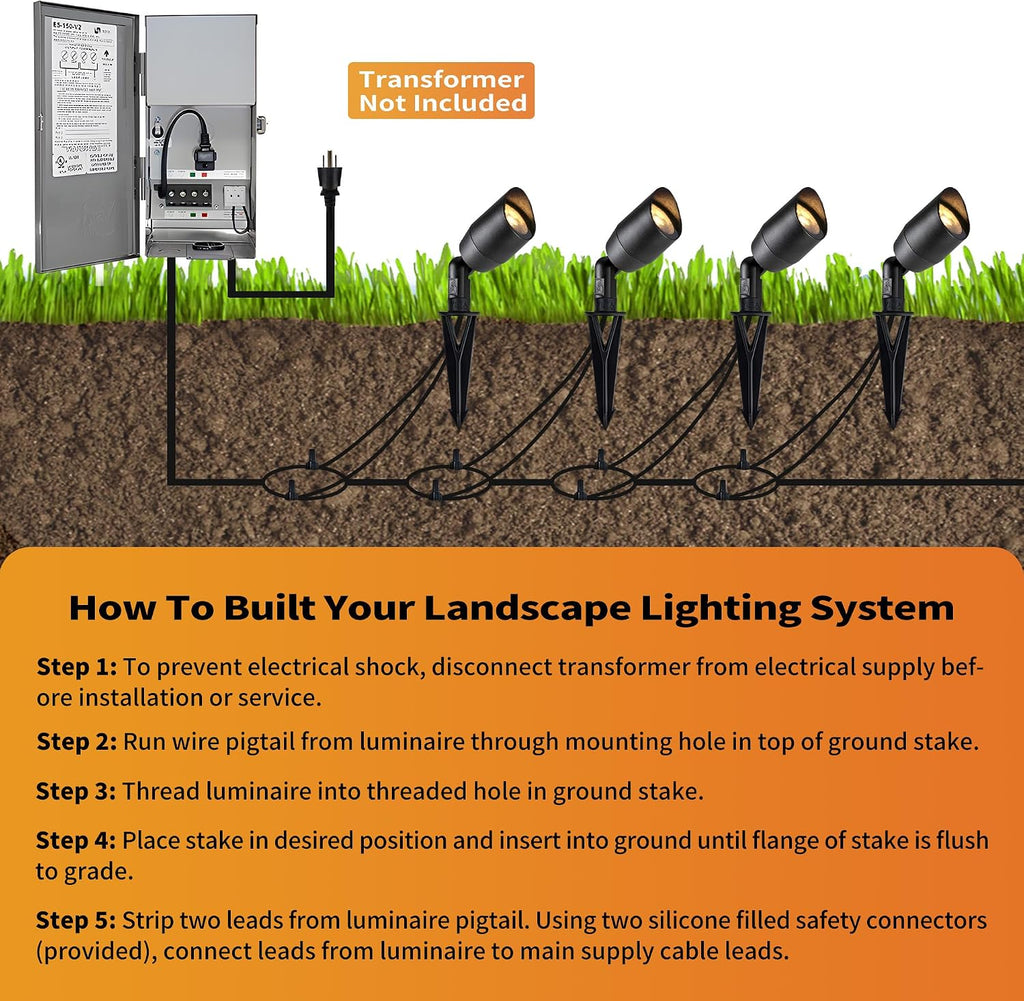 VISTA 4 Pack Cast Aluminum Landscape Spotlights, Low Voltage Landscape Lighting Spot Lights Outdoor with 4.5W MR16 LED Bulb for Yard, Garden, Lawn, Tree