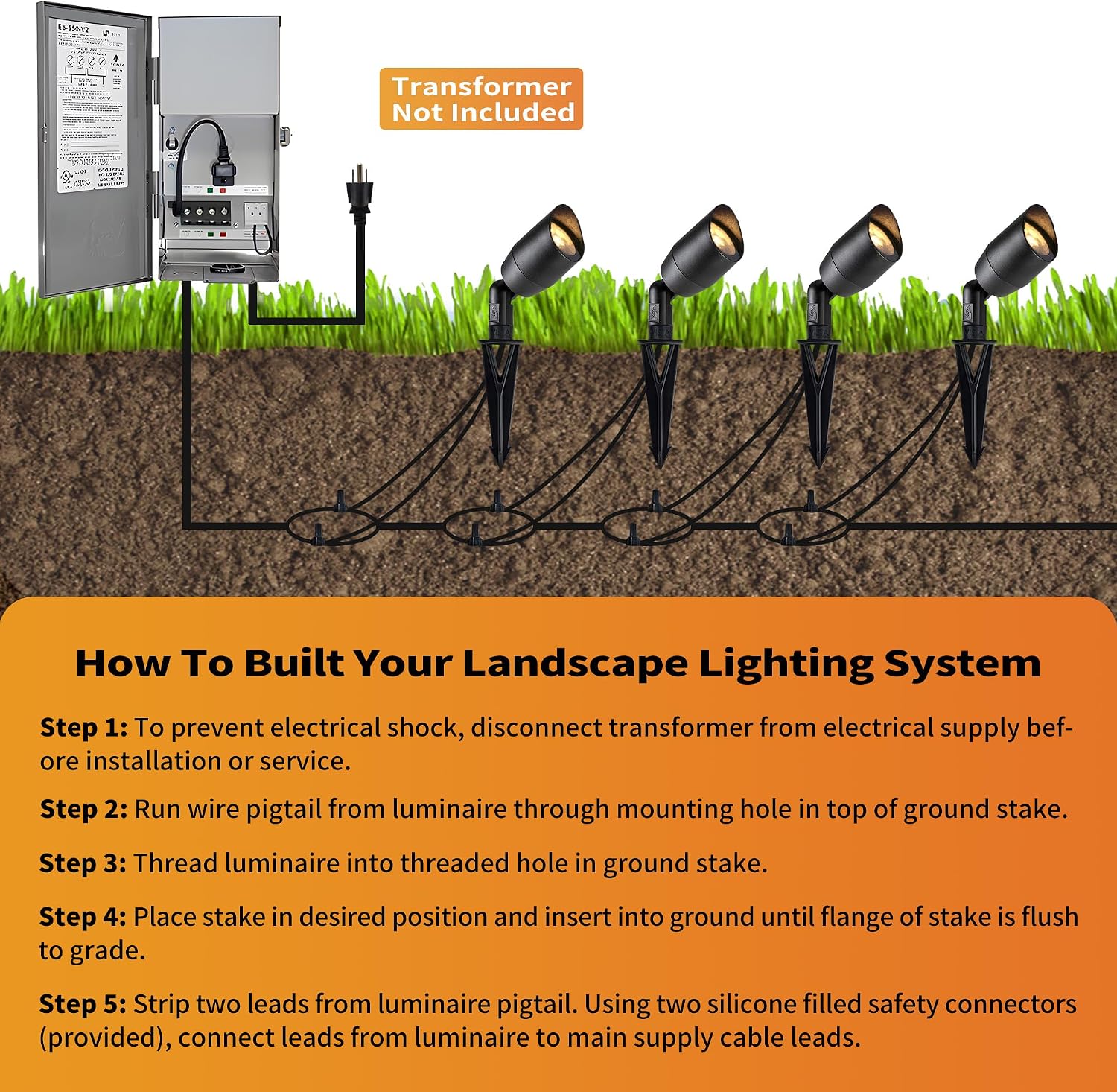 VISTA 4 Pack Cast Aluminum Landscape Spotlights, Low Voltage Landscape Lighting Spot Lights Outdoor with 4.5W MR16 LED Bulb for Yard, Garden, Lawn, Tree