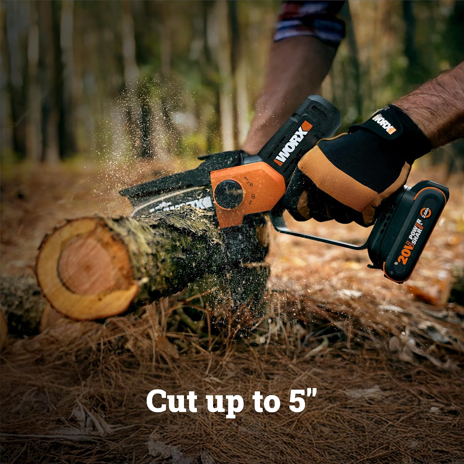 WORX Pole Chainsaw, 20V 5'' Pruning Saw with extension pole, Reach up to 9 ft, 25 ft/s Chain Speed, Includes 20V 2.0 Ah Battery and Charger, PowerShare,WG326.1