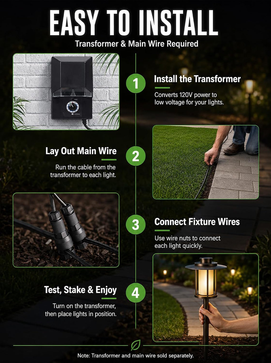Low Voltage Landscape Path Light, Warm & Cool White Selectable Pathway Lights Wired, 12v Walkway Lamp IP65 Waterproof, LED Oil-Rubbed-Bronze Aluminum 150LM for Outside Patio Yard (4 Pack)
