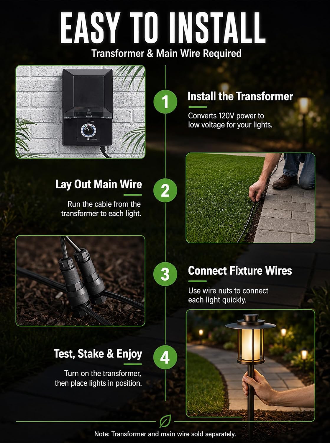 Low Voltage Landscape Path Light, Warm & Cool White Selectable Pathway Lights Wired, 12v Walkway Lamp IP65 Waterproof, LED Oil-Rubbed-Bronze Aluminum 150LM for Outside Patio Yard (4 Pack)