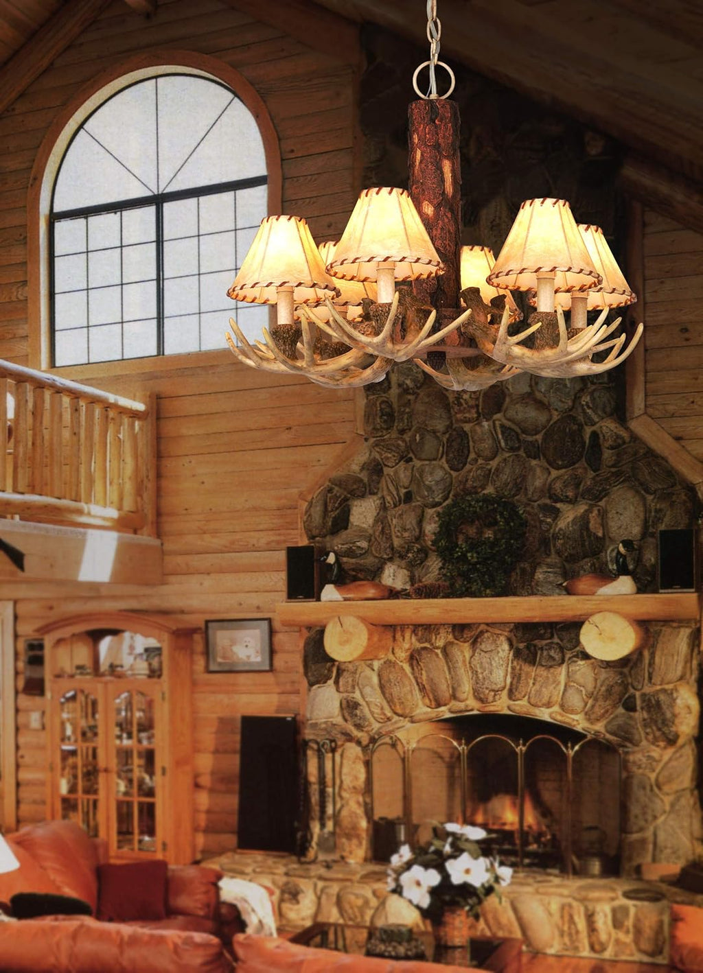 VAXCEL Lodge 6 Light Cream Rustic Antler Chandelier