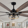 72 Inch Farmhouse Ceiling Fan with Lights Large Rustic Ceiling Fan Wood Caged Fandelier Chandelier Light for Indoor Outdoor, 7 Dual Blades 3 E26 Bulbs, Reversible Quiet DC Motor 6 Speeds