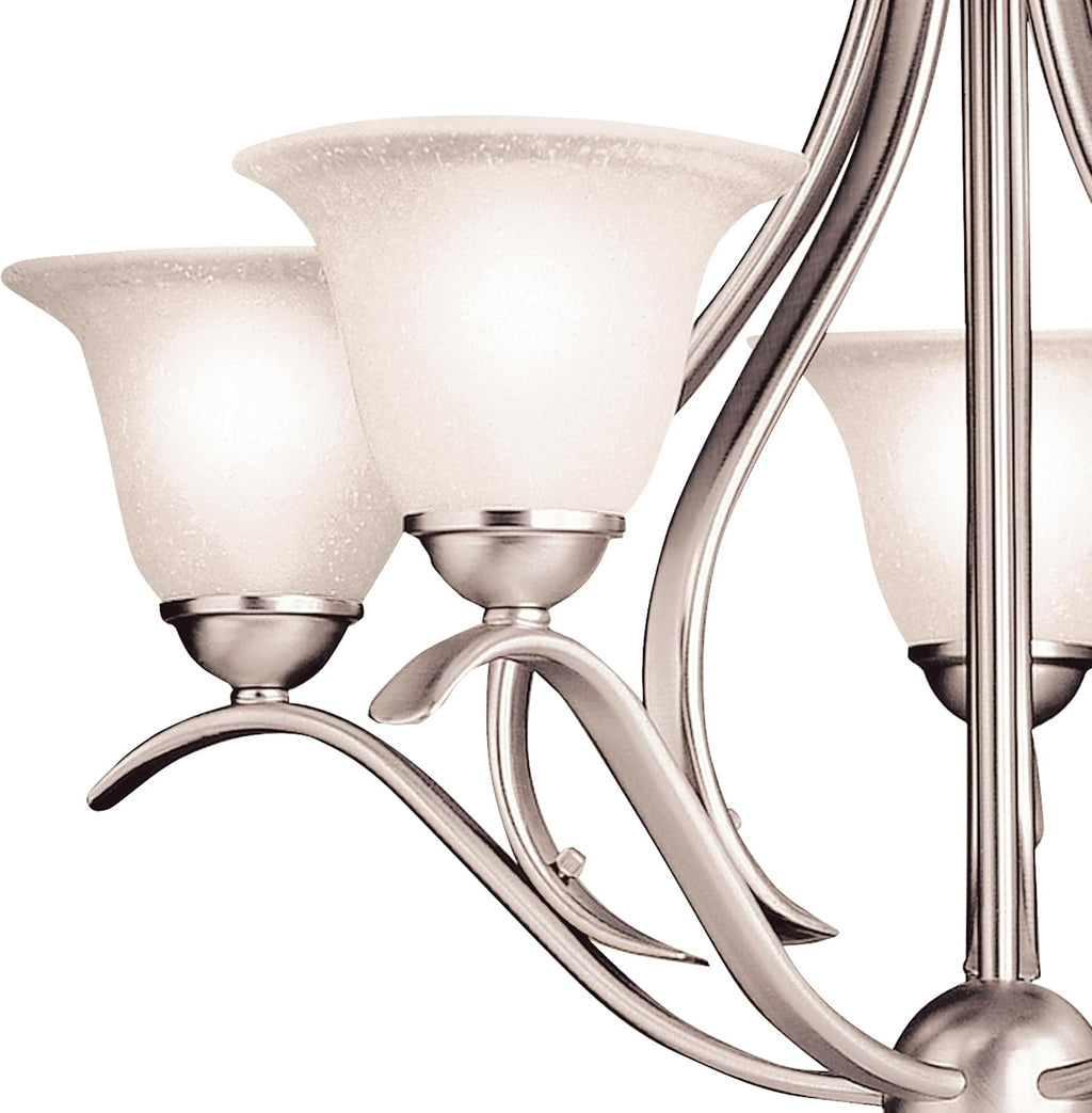 Kichler Dover 5-Light Chandelier with Etched Seeded Glass in Brushed Nickel, Transitional Dining Room or Foyer Light Fixture for High Ceilings (24' x 23'), 2020NI