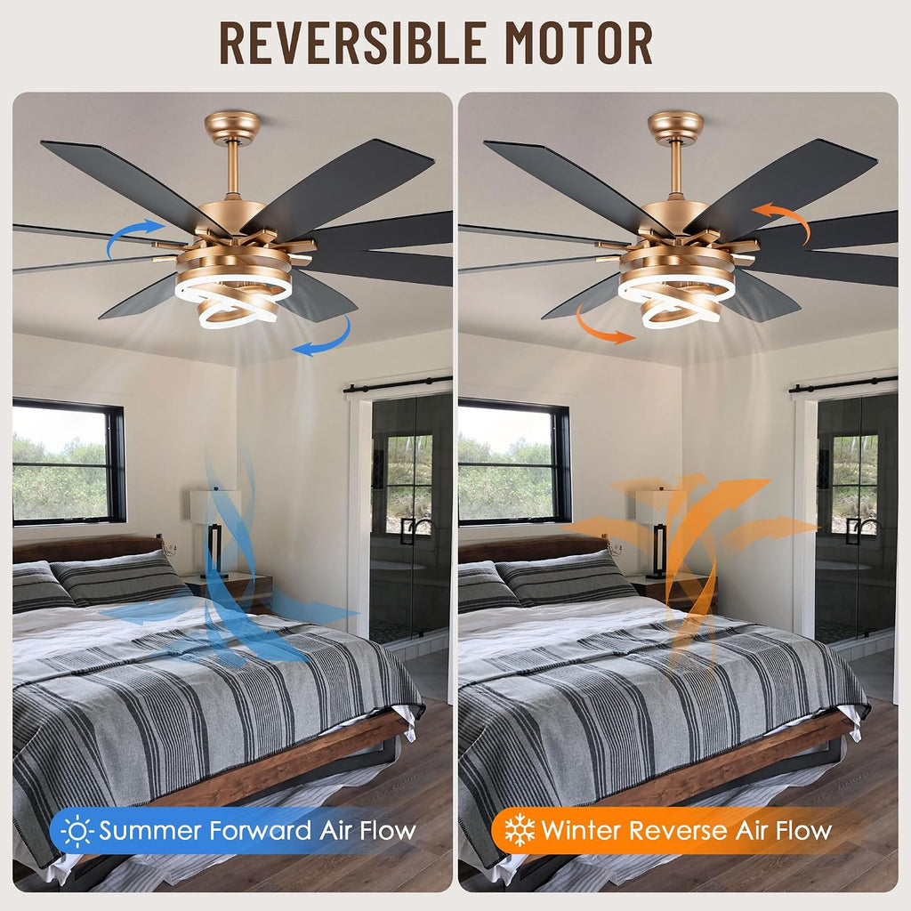 Farmhouse Ceiling Fans with Lights,Chandelier Fan with DIY Rings LED,Fandelier Ceiling Fans with Lights for Living Room/Bedroom (Gold-MD-DC7205-G, 72 Inch)