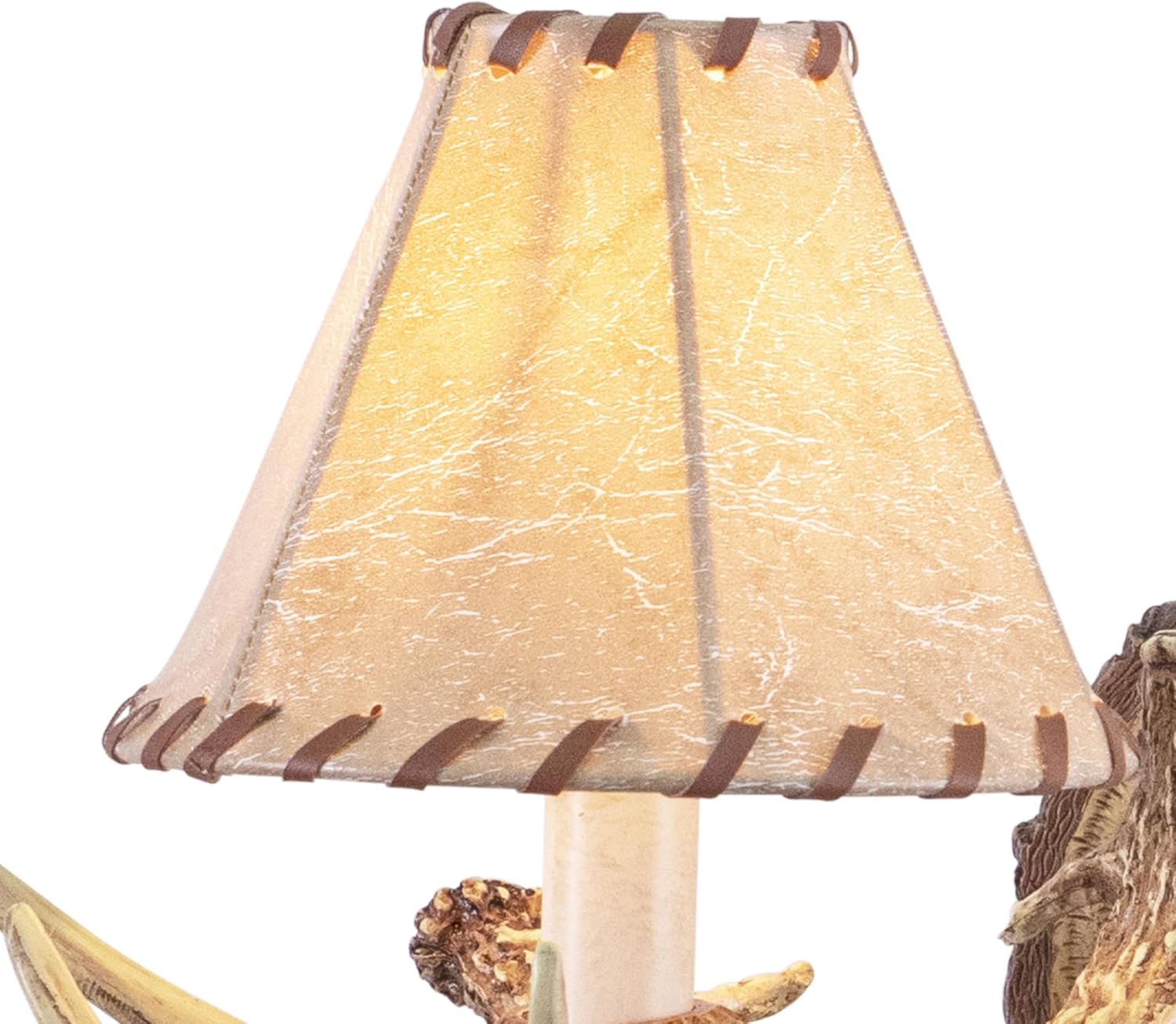 Lodge 2 Light Rustic Wood Antler Armed Wall Sconce Faux Leather Shade Noachian Stone