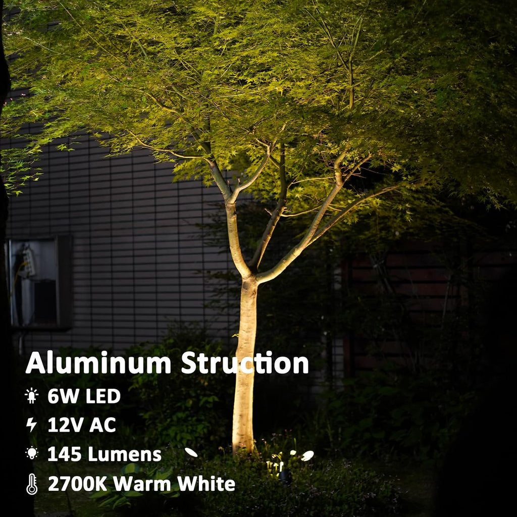 Landscape Spotlights Low Voltage Spot Lights Outdoor Lighting 8PK 6W LED 145 Lumens Weatherproof Floodlights 12V AC Metal Yard Lights with Connectors and Stakes for Tree Building Fence