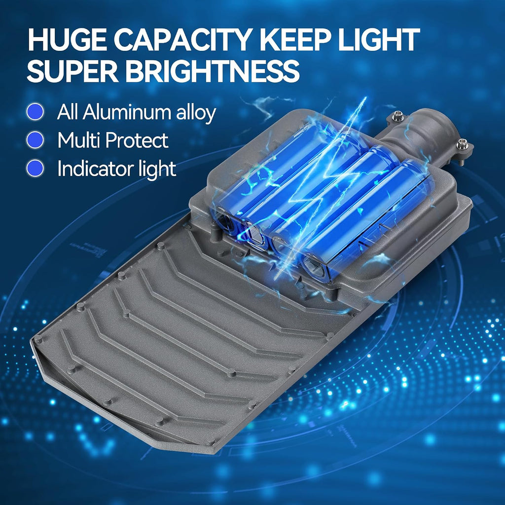 9500W Solar Street Lights Outdoor, 40000mAh IP67 Waterproof Solar Security Flood Lights 7000K 450000LM Super Bright LED Beads Commercial Parking Light with Remote Control for Street, Court, Barn-Gray