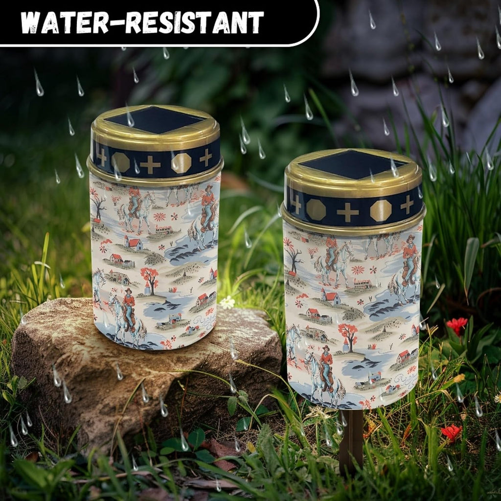 Western Cowboy Horse Garden Stake Solar Lights Outdoor Pathway Lights for Yard Patio,Horse Solar Walkway Lights,Flameless Landscape Lighting,Solar Lantern for Home Path