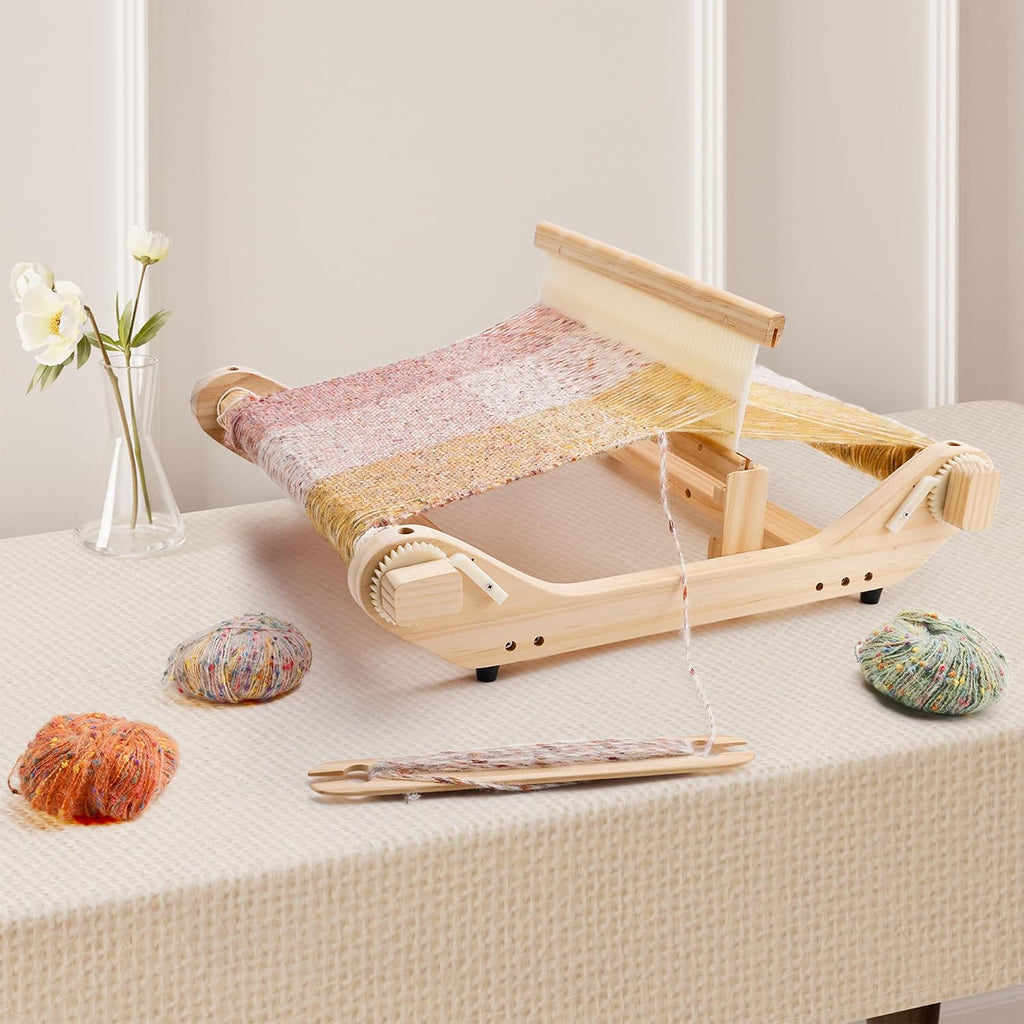PURCOULEUR 12 Inches Rigid Heddle Loom, Wooden Weaving Loom for Adults, Multi-Craft Frame Loom for Beginners, Threads Warping Frame with Pegs and Yarn Stand, Weaving Loom Kit with Heddle Shed Stick