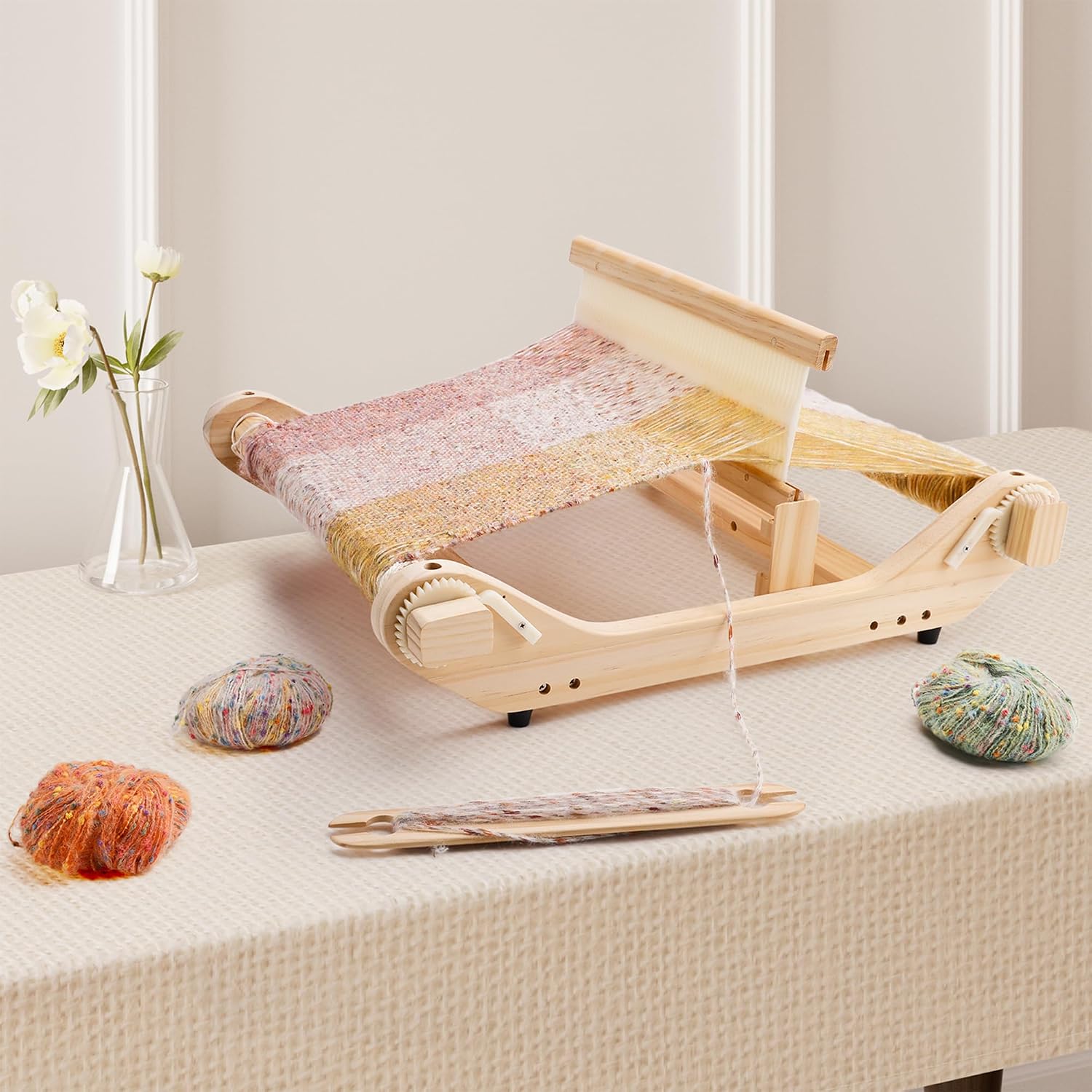 PURCOULEUR 12 Inches Rigid Heddle Loom, Wooden Weaving Loom for Adults, Multi-Craft Frame Loom for Beginners, Threads Warping Frame with Pegs and Yarn Stand, Weaving Loom Kit with Heddle Shed Stick