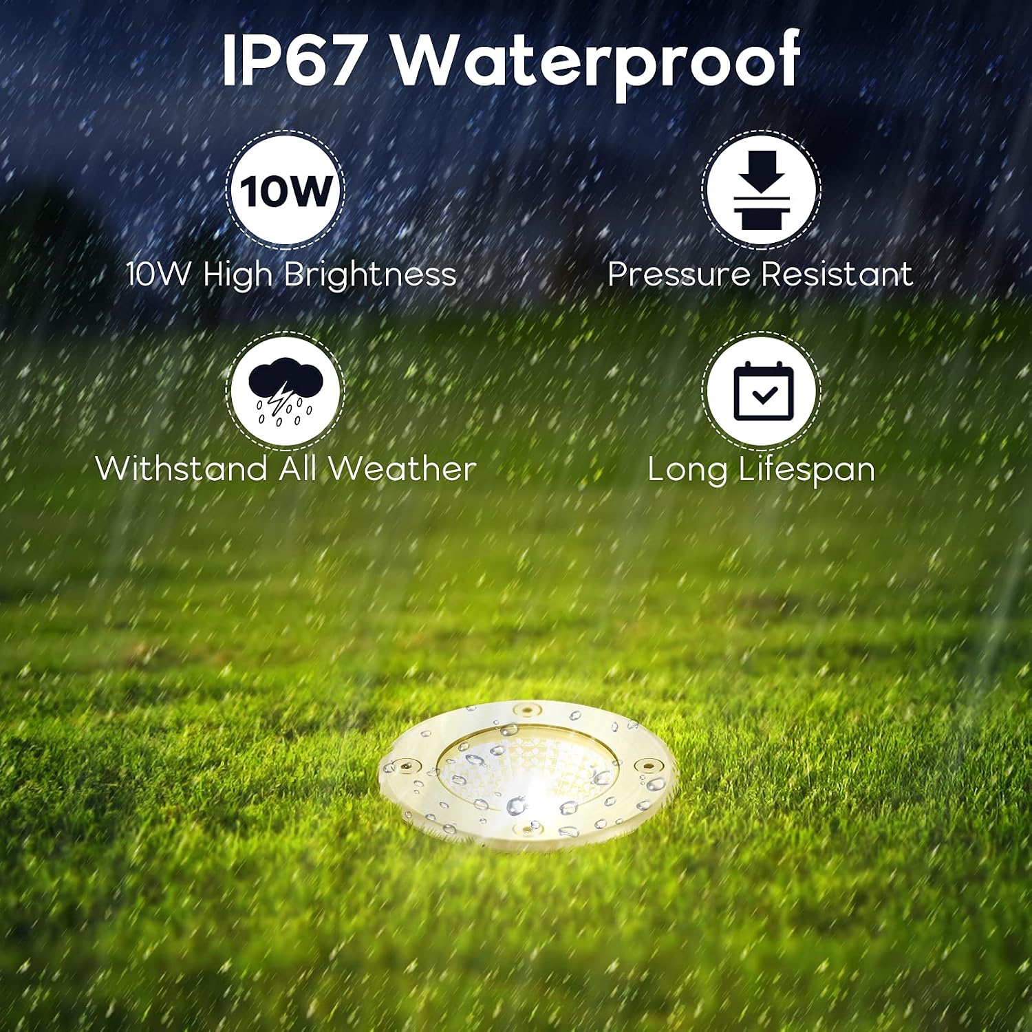 Low Voltage Landscape Lights 10W RGBW Warm White LED Well Landscape Lighting Remote Control IP67 Waterproof Outdoor 12V-24V Pathway Deck Ground Lights(10Pack with Connectors)