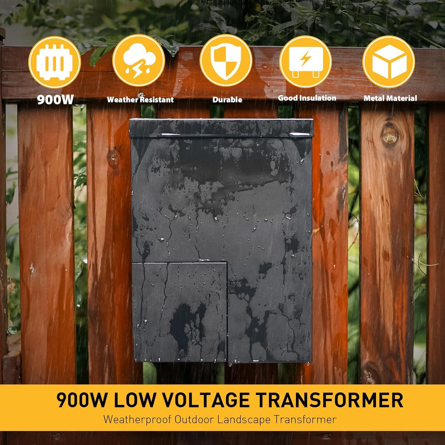 MALIBU 900W Low Voltage Transformer Outdoor Landscape Lighting Transformer 120V AC to 12V AC with Sensor and Weather Shield for Garden LED Lighting, Spotlight, Pathway Light, ETL Listed