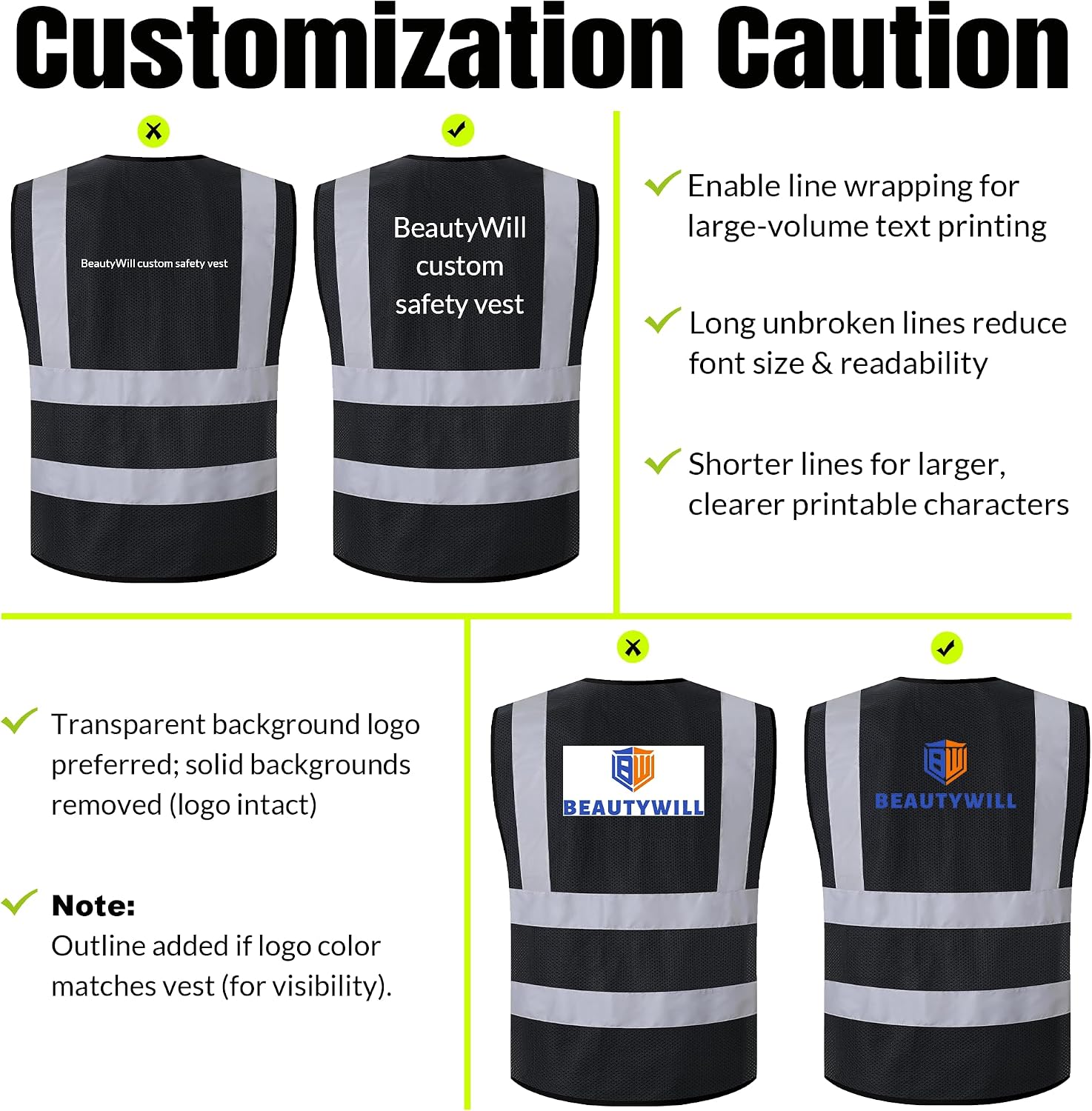 BeautyWill Custom LOGO Safety Vests Reflective Vest Class 2 ANSI with Pockets Zipper High Visibility Construction Uniform