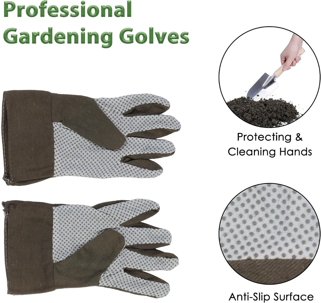9 Pieces Garden Tools Set with Folding Chair, Stainless Steel Heavy Duty Hand Tool w/Organizer Tote Bag, Wooden Handle & Gloves - Gardening Gifts for Men Women