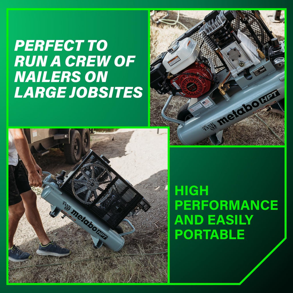 Metabo HPT Air Compressor, THE TANK XL, 9-Gallon Gas Wheelbarrow Compressor, Honda GX 200 Engine, Versatile for Use with Framing, Roofing Nailers, or Siding, Assembled in the USA, EC2610EA