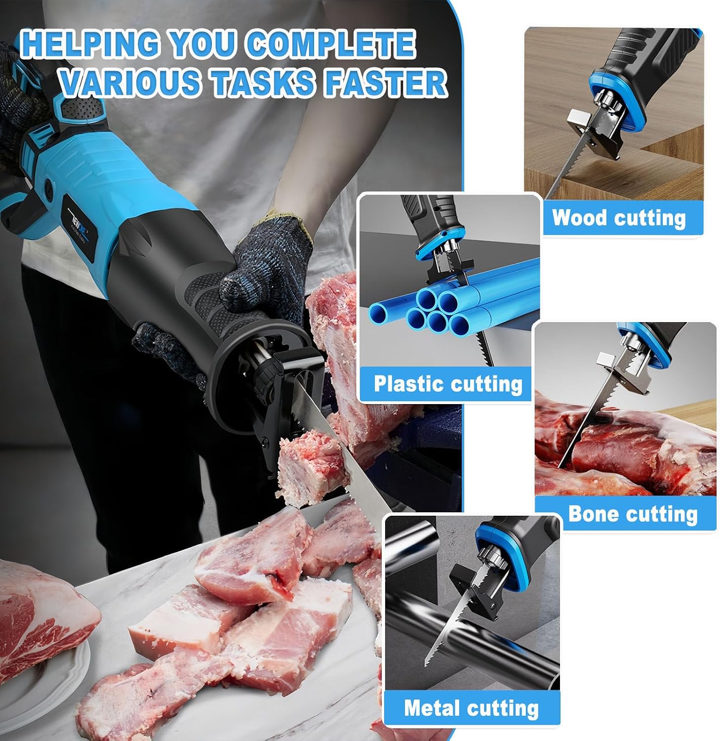 Tools Reciprocating Saw 1050w, 30mm Stroke Length, 3000 SPM, Variable Speed, Tool-Free Blade Change, Rotatable Handle, Electric Corded Sabre Saw for Wood, Metal & PVC Cutting