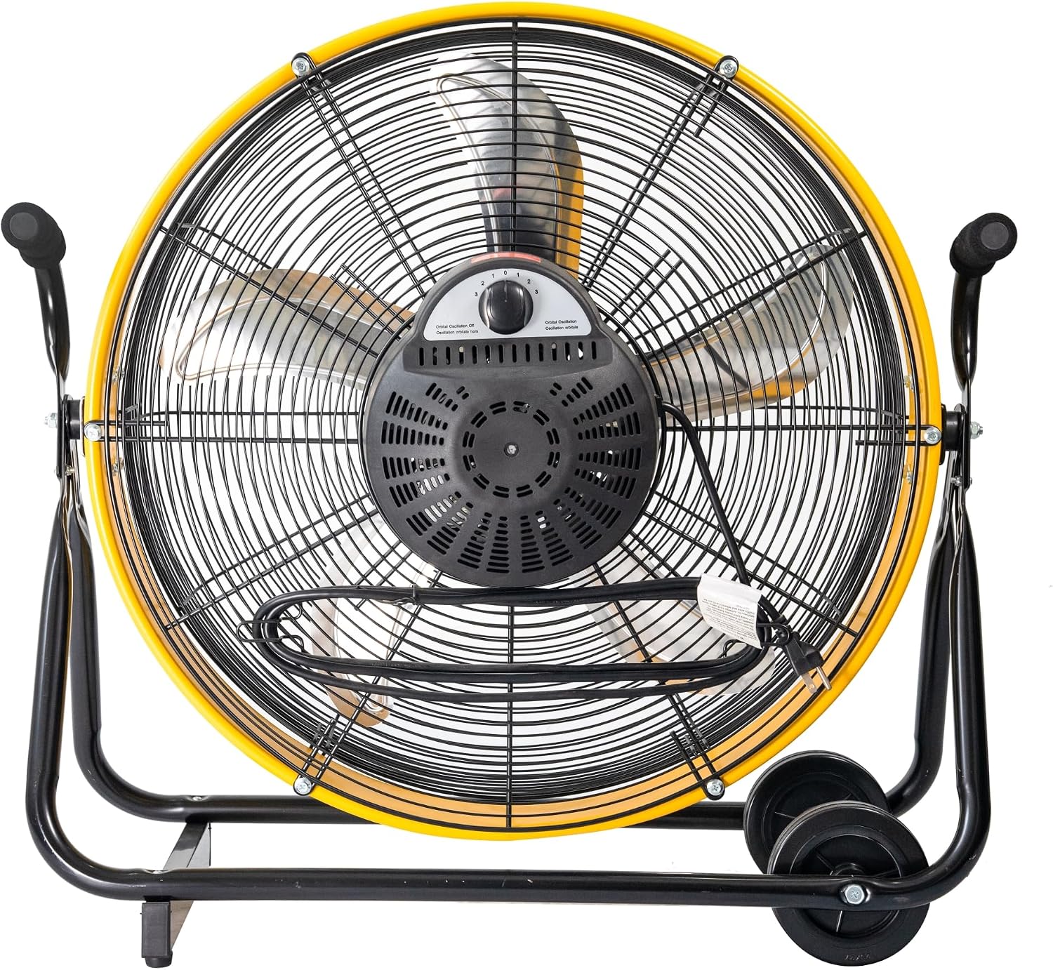 iLiving 24 Inch 3-Speed Orbital Internal Oscillating High Velocity Barrel Floor Fan for Office, Auto Shop, Garage, Workshop, Warehouse, 7800 CFM, Yellow