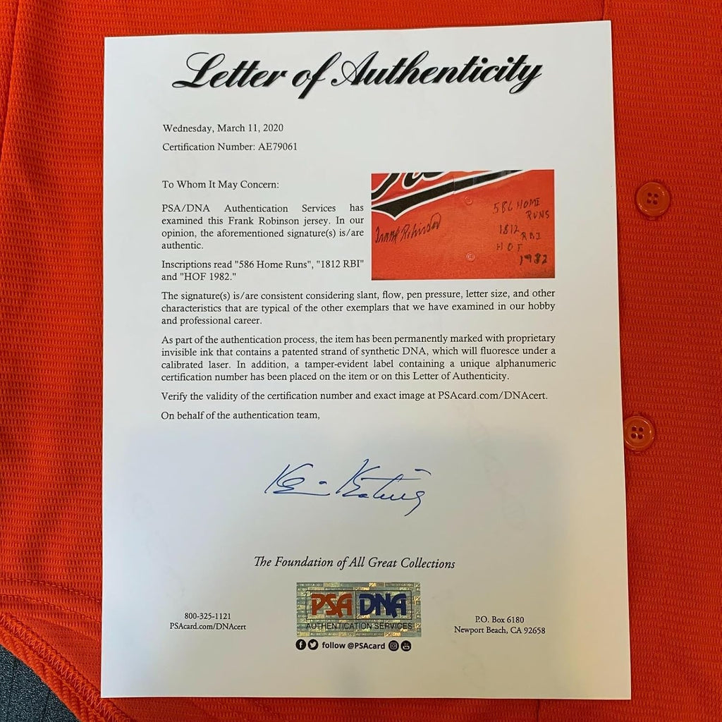 Frank Robinson Signed Heavily Inscribed Stats Baltimore Orioles Jersey PSA DNA - Autographed MLB Jerseys