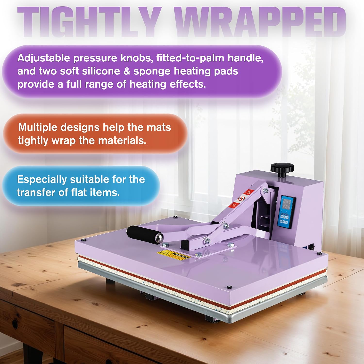 16x24 Inch Heat Press Machine, Manual Clamshell Heat Press with Slide - Out Base, Adjustable Pressure, Temperature and Time for Home Decor, Custom Gifts, Holiday Crafts, Small Businesses，Purple