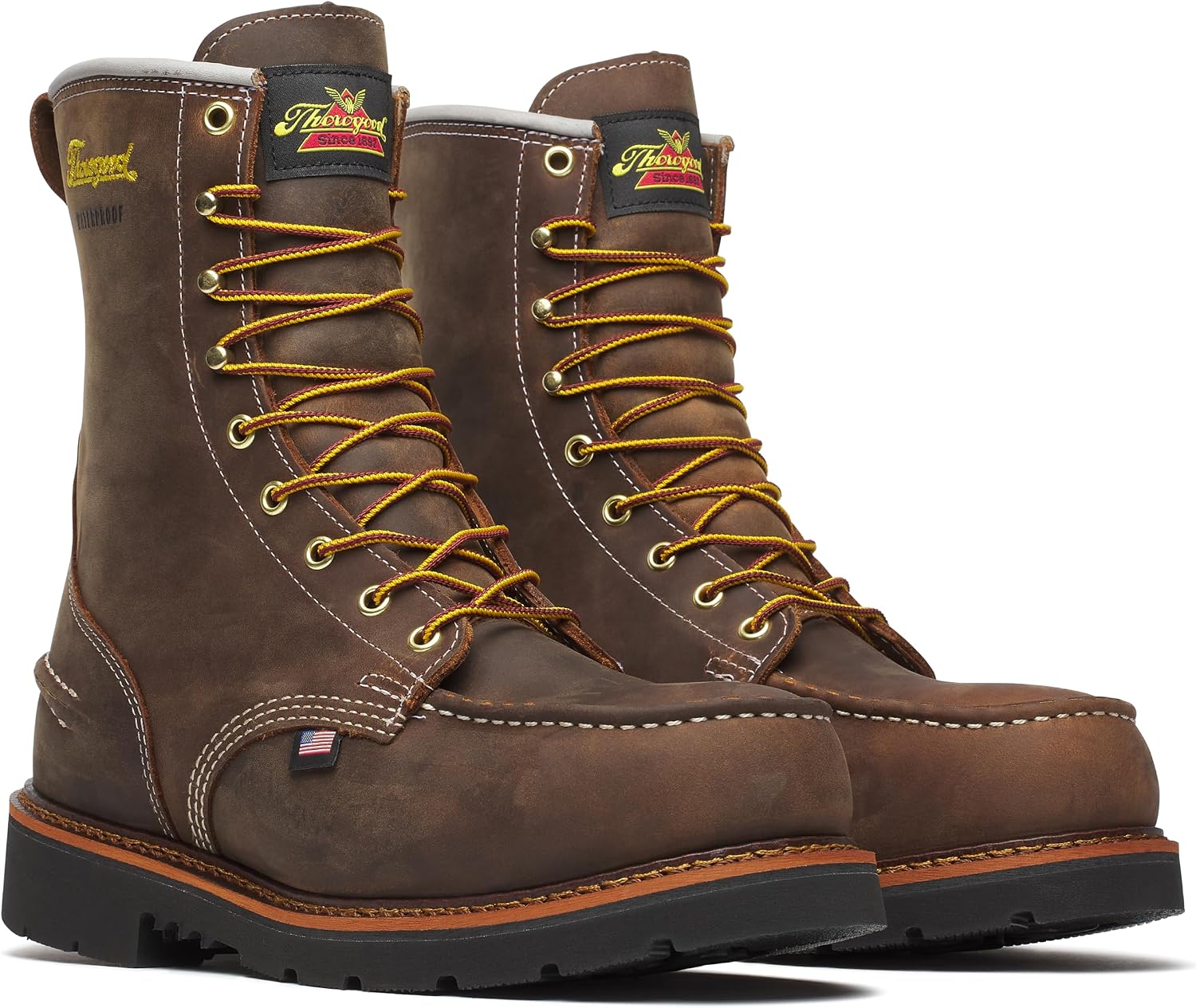 Thorogood 1957 Series 8' Waterproof Steel Toe Work Boots for Men - Full-Grain Leather with Moc Toe, Slip-Resistant Heel Outsole, and Comfort Insole; EH Rated