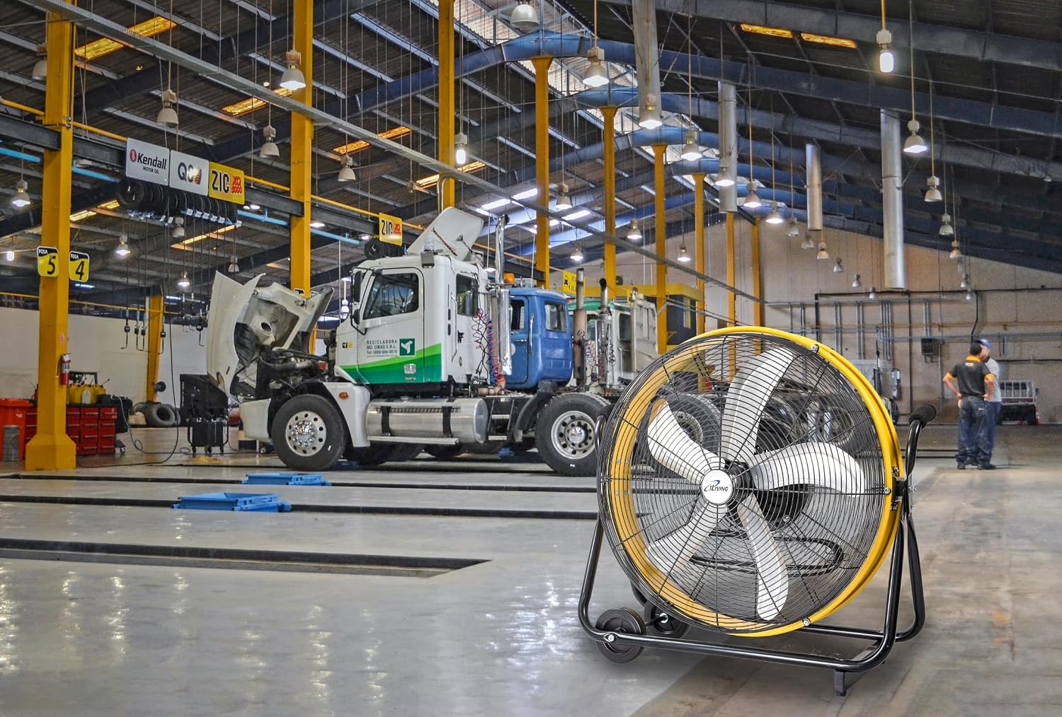 iLiving 24 Inch 3-Speed Orbital Internal Oscillating High Velocity Barrel Floor Fan for Office, Auto Shop, Garage, Workshop, Warehouse, 7800 CFM, Yellow
