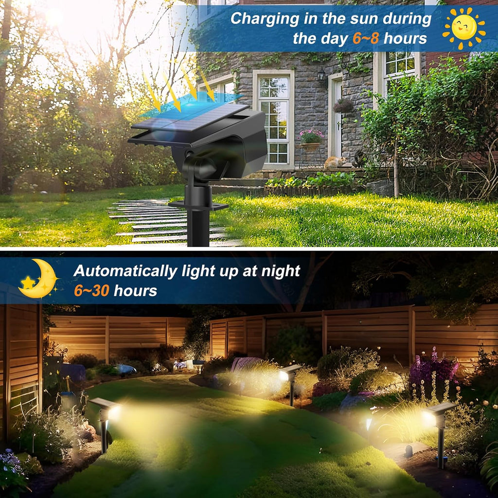 WENATY 18 Pack Solar Spot Lights Outdoor, 46 LEDs, Yellow, Floodlight, Outdoor, Solar Powered, Flush Mount, LED, Polished Plastic, 800 Lumen, Waterproof, 4 Count, Removable, Spotlights, Solar Light