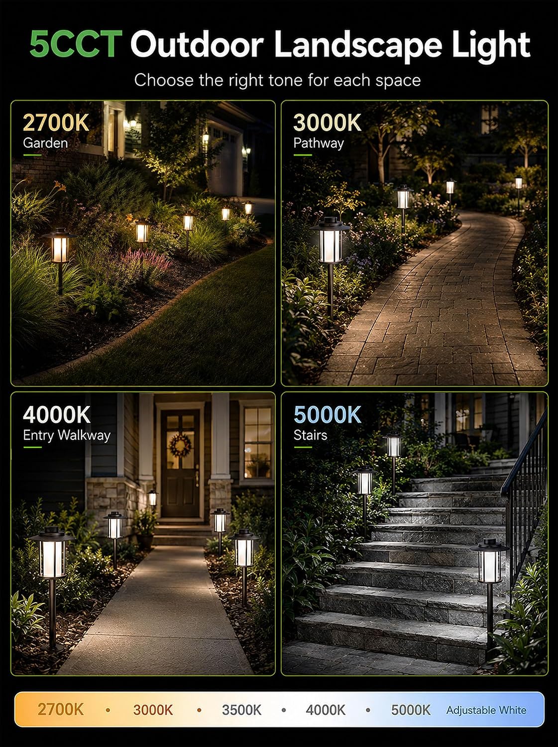 Outdoor Low Voltage Pathway Light, 12V Warm & Cool White Switchable Path Lights LED, IP65 Waterproof Landscaping Pathlight, Walk Side Lighting 5W ORB Aluminum for Backyard Lawn (6 Pack)