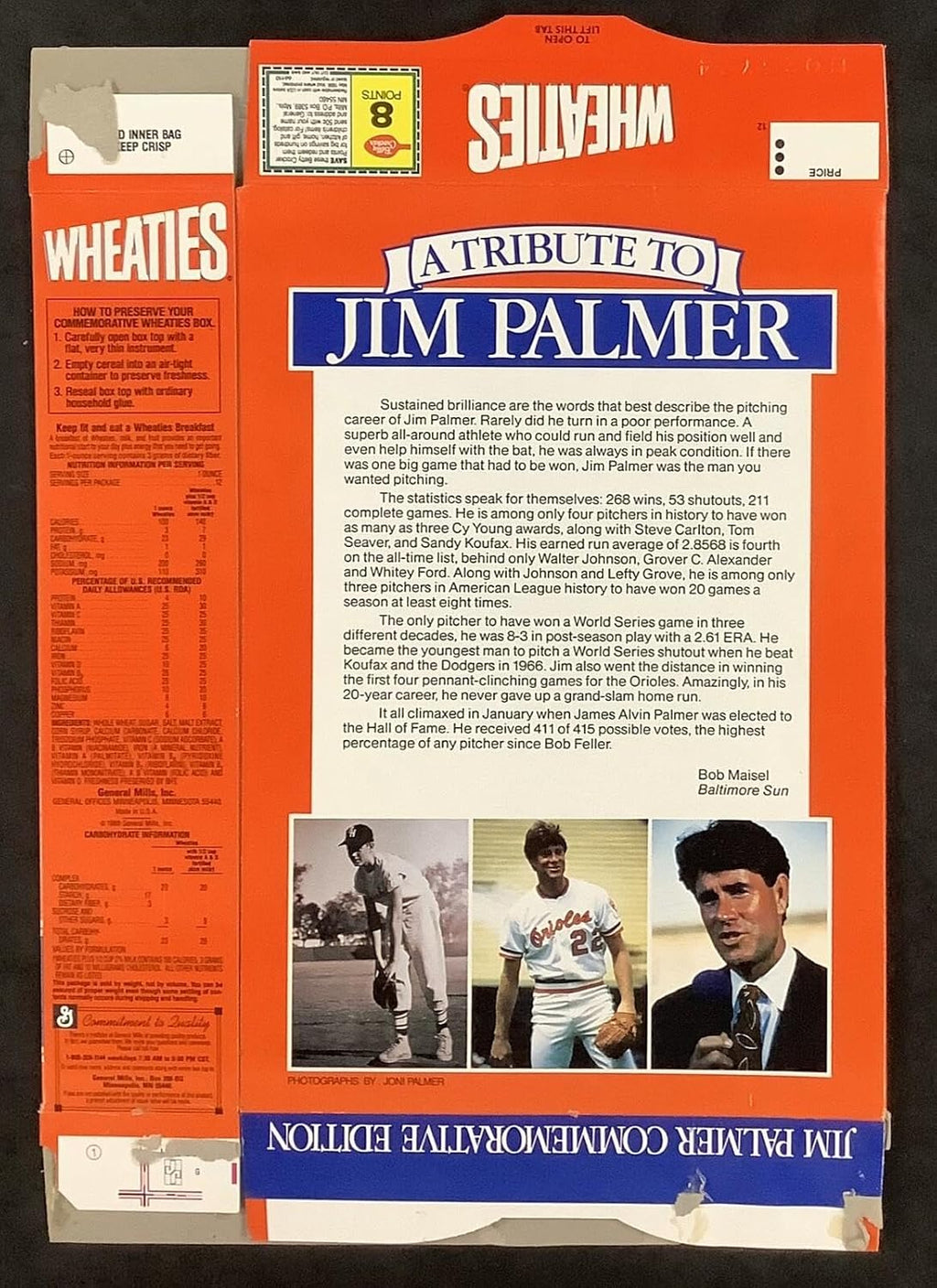 Topps Jim Palmer Signed Cereal Box Wheaties Baseball Bal Orioles Hof Jsa - Autographed Baseballs