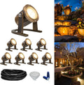GKOLED 8Pack Solid Brass Underwater Light, Low Voltage LED Pond Lights, Submersible Fountain Lighting with 5W 2700K 410LM MR16 Bulb, 9-15V AC/DC Outdoor Landscape Light, IP68 Rated Pool Spotlights