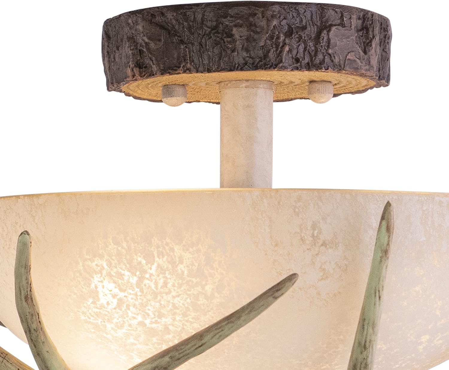 VAXCEL Lodge 12-in W Cream Rustic Antler Bowl Semi Flush Mount Ceiling Light Cream Glass