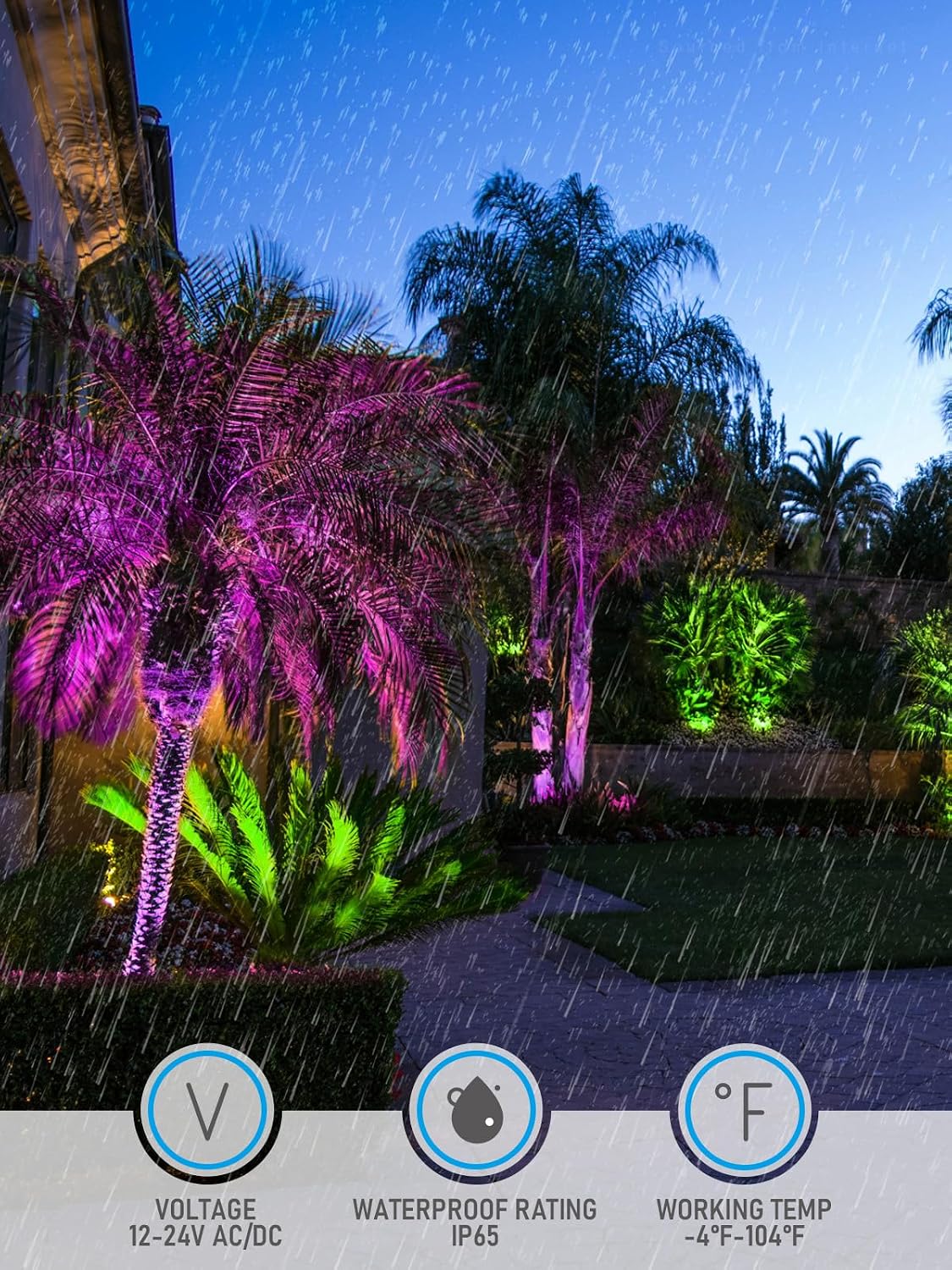 LEONLITE 8-Pack 9W RGB Low Voltage Landscape Lights, Color Changing Wall Wash Landscape Lighting Outdoor, 12-24V LED Landscape Spotlights, Uplight, ETL Listed, Aluminum, IP65 Waterproof