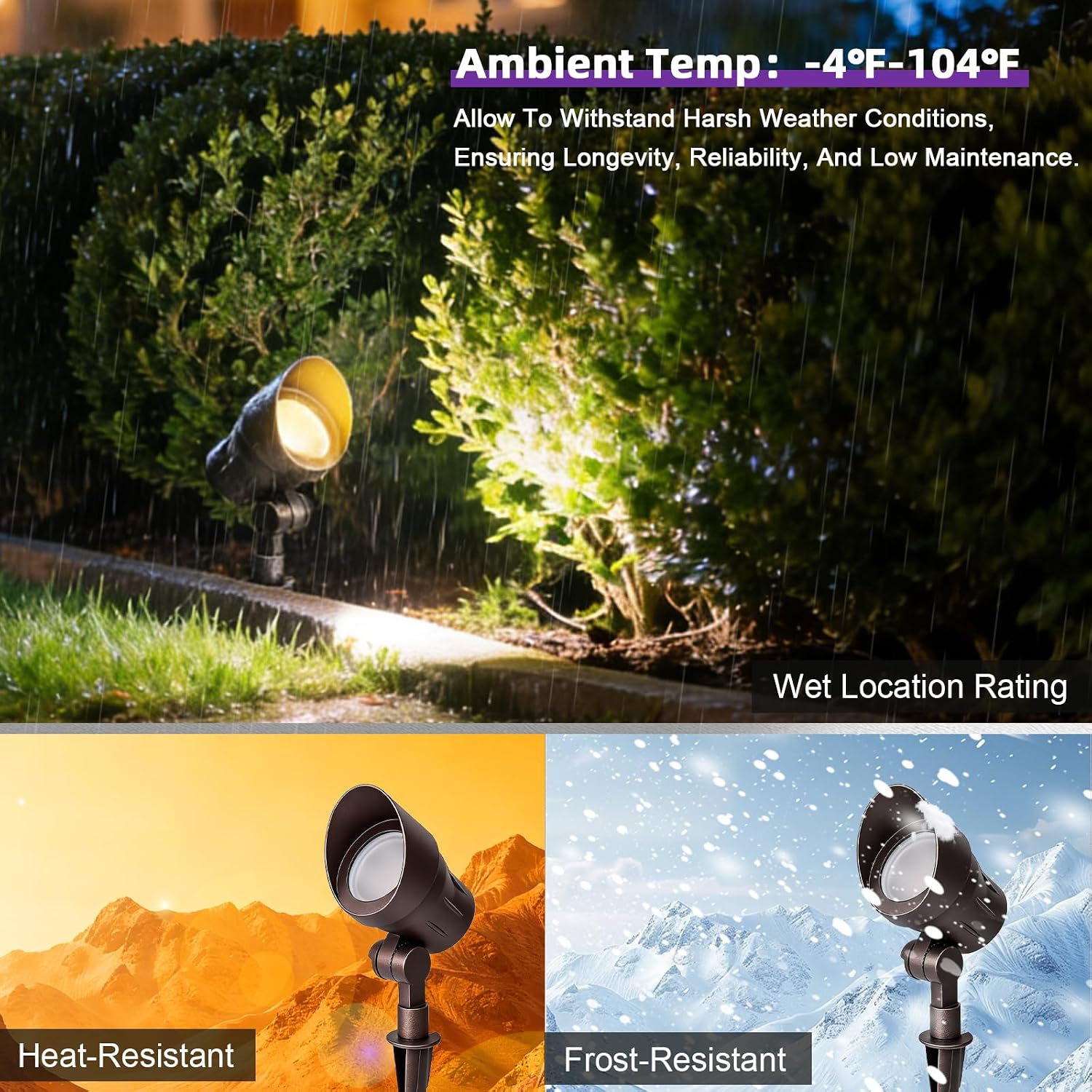 Low Voltage Landscape Lights, 2700/3000/4000K Selectable, 4W 12V Aluminum Landscape Spotlights, CRI 90, IP65, Outdoor Landscape Lighting for Yard, Garden, Tree, Lawn, ETL/FCC Listed, 8PK