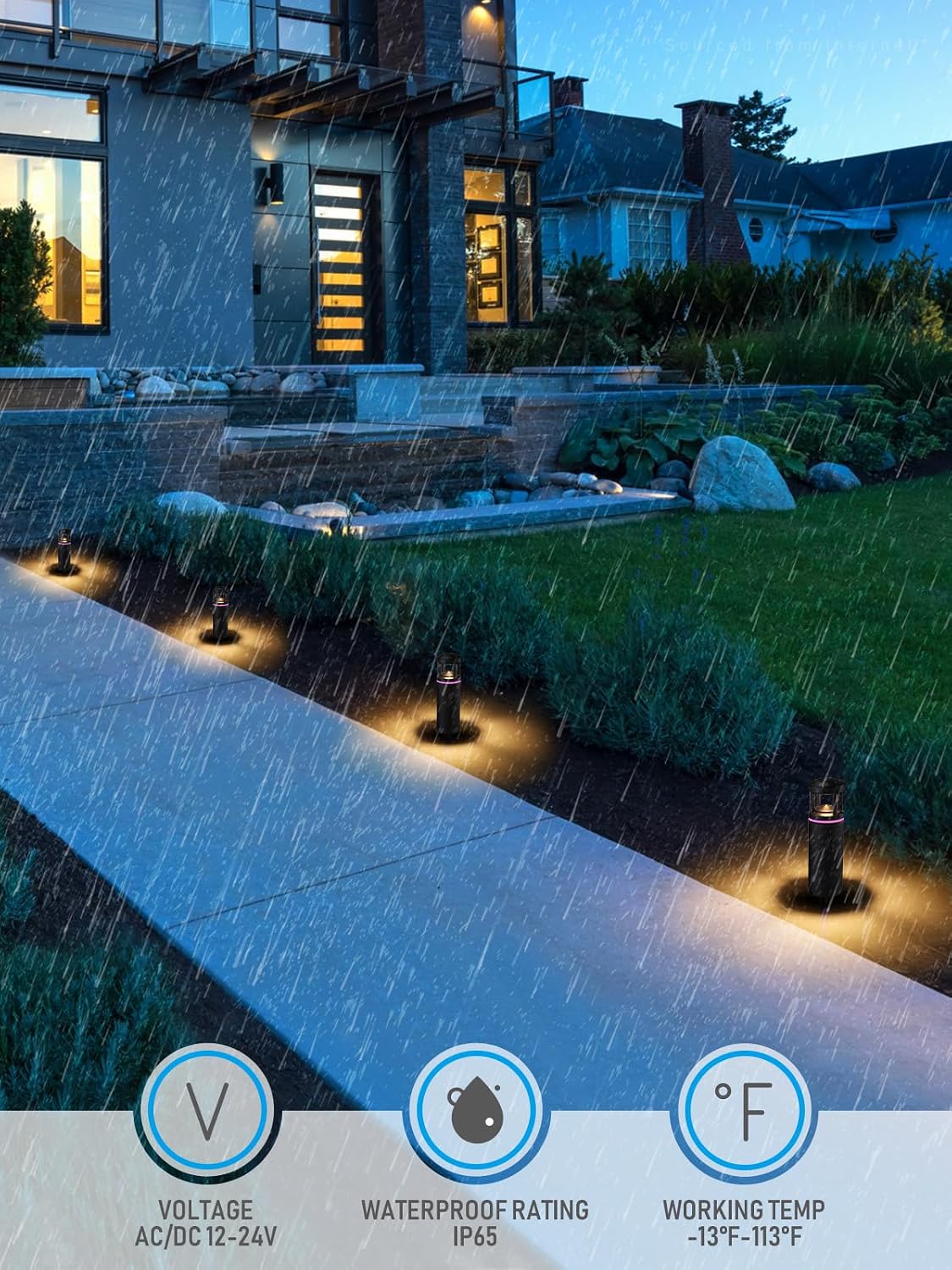LEONLITE 8-Pack RGB Low Voltage Path Lights, 5W LED Pathway Lights, Unique Light Pattern, Outdoor Landscape Lighting for Driveway, Garden, 12-24V AC/DC, IP65, 3000K Warm White, Black, Aluminum