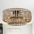 Wood Beaded Chandelier - 3 Lights Boho Flush Mount Light Fixture Farmhouse Chandeliers for Bedroom Hallway Kitchen Island Foyer Entryway Nursery Living Room