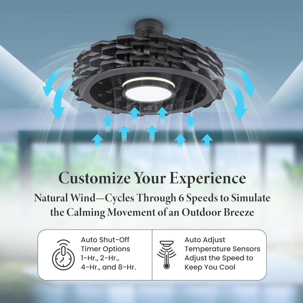 Bladeless Ceiling Fan with Lights & Remote – LUMIO 28' Low-Profile Downrod or Flush Mount Ceiling Fan with Lights for Bedroom & More – Dimmable LED, Night Light & Wi-Fi Connect, Black