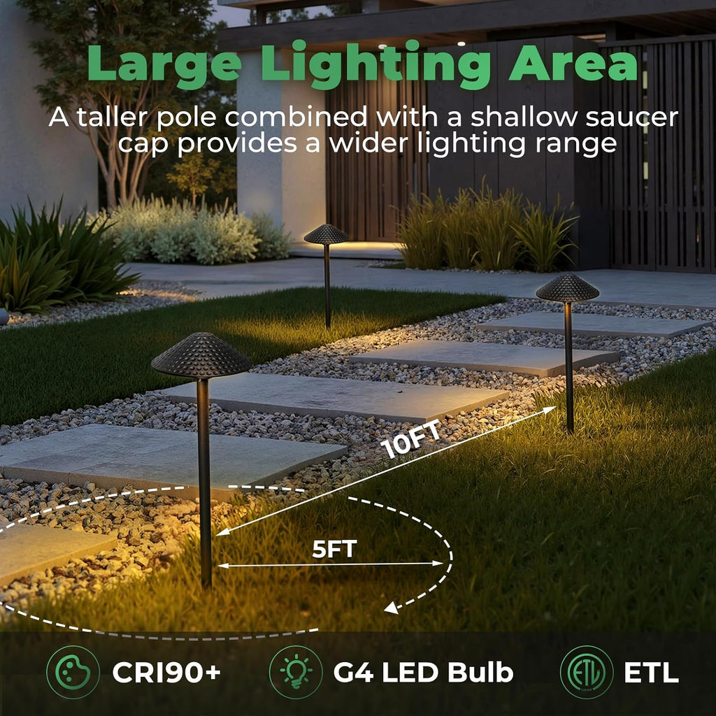 Gardencoin Low Voltage Pathway Lights (6.69'' Shade, 21.54'' Tall) 12V Outdoor LED Landscape Pathway Lighting Aluminum Vintage Hammered Path Lights with 4W 2700K Replaceable Bulb, 12 Pack
