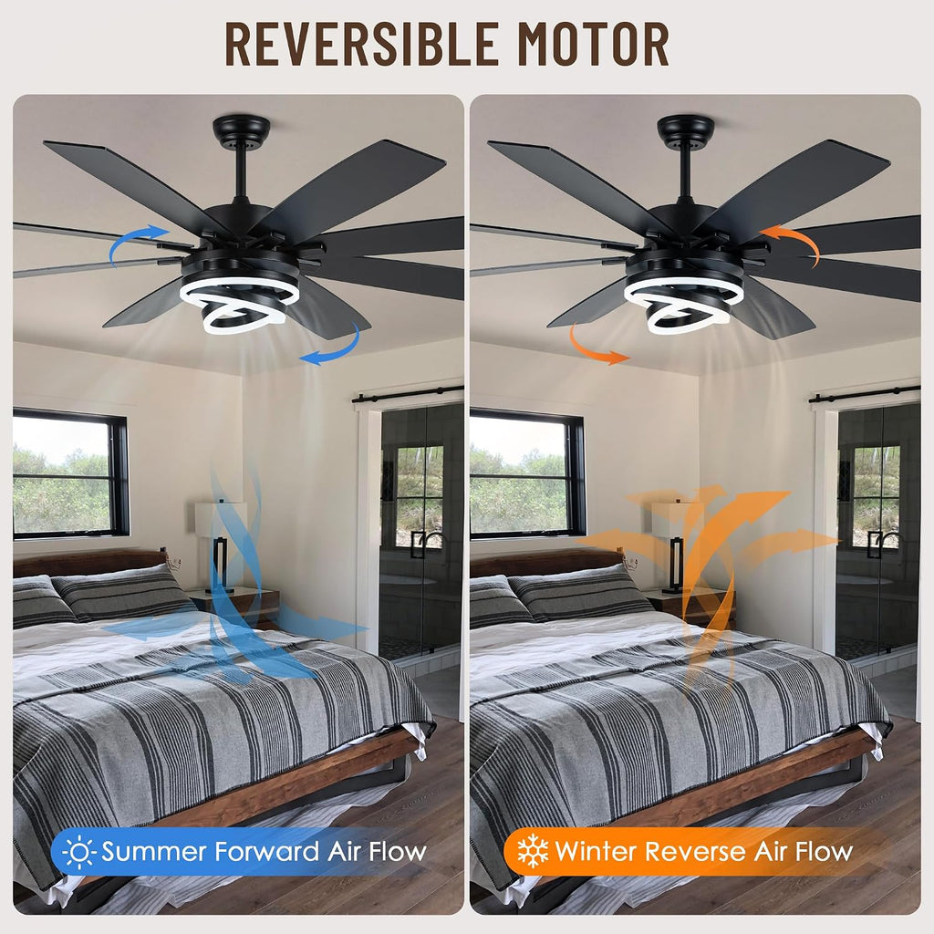 Farmhouse Ceiling Fans with Lights,Chandelier Fan with DIY Rings LED,Fandelier Ceiling Fans with Lights for Living Room/Bedroom (Black-MD-DC7205, 72 Inch)