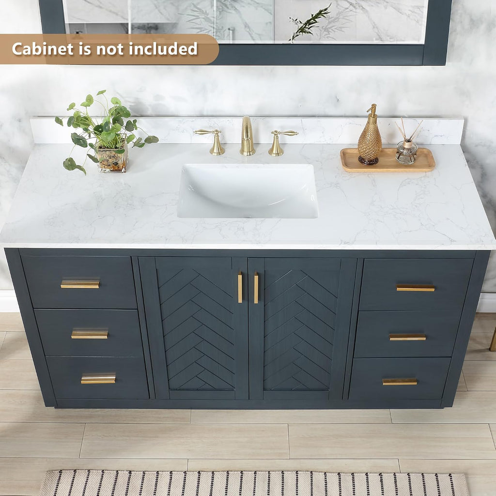 Ceres 61' Engineered Stone Vanity Top in Grain White with Single White Sink