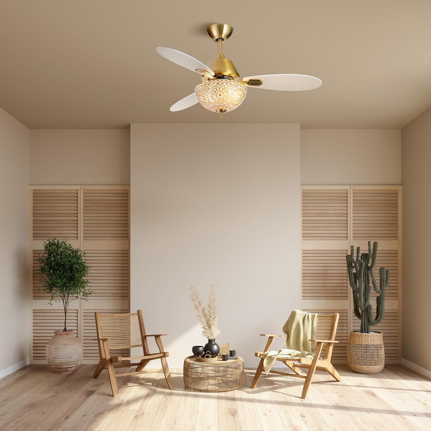 RIVER OF GOODS 42' W Pierre LED Indoor Gold and White Mosaic Glass Ceiling Fan with Remote Control