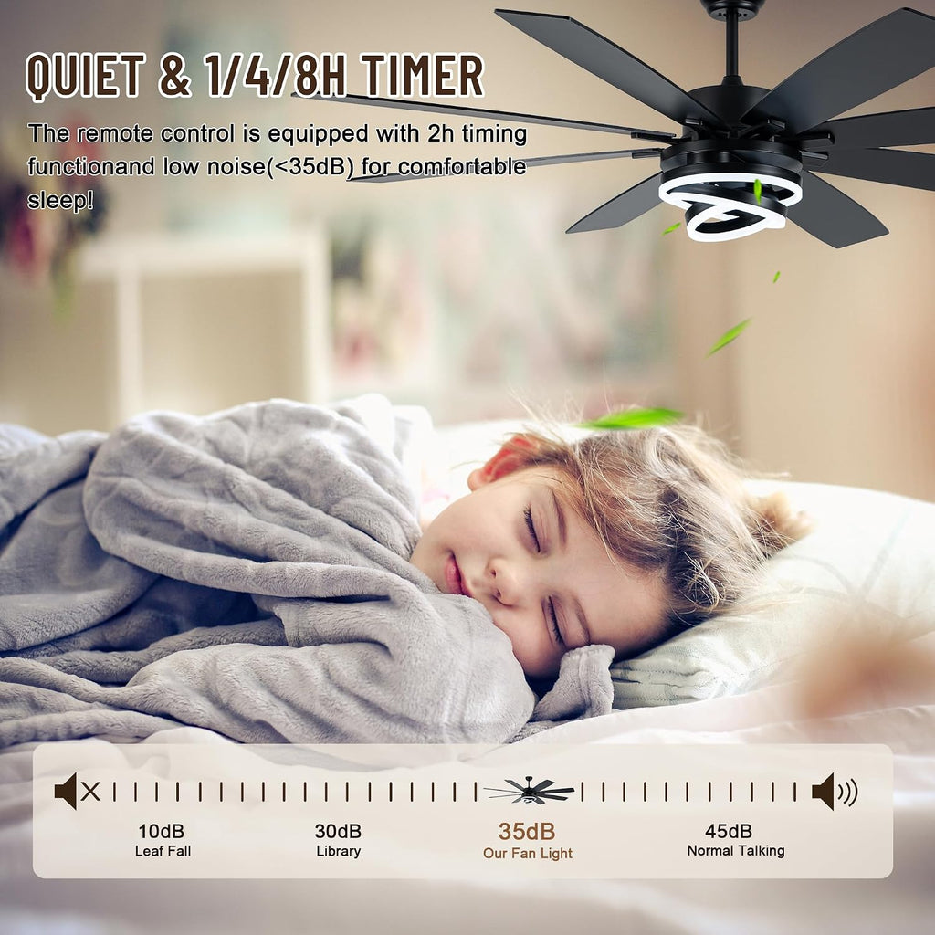 Farmhouse Ceiling Fans with Lights,Chandelier Fan with DIY Rings LED,Fandelier Ceiling Fans with Lights for Living Room/Bedroom (Black-MD-DC7205, 72 Inch)