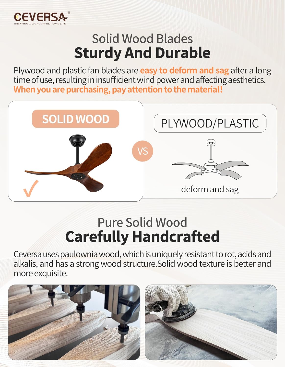 36 Inch Small Ceiling Fan no Light, Outdoor Ceiling Fans Without Lights with Remote Control, 3 Blades Solid Wood Propeller for Patio, Indoor, Living Room, Bedroom, Porch, Farmhouse