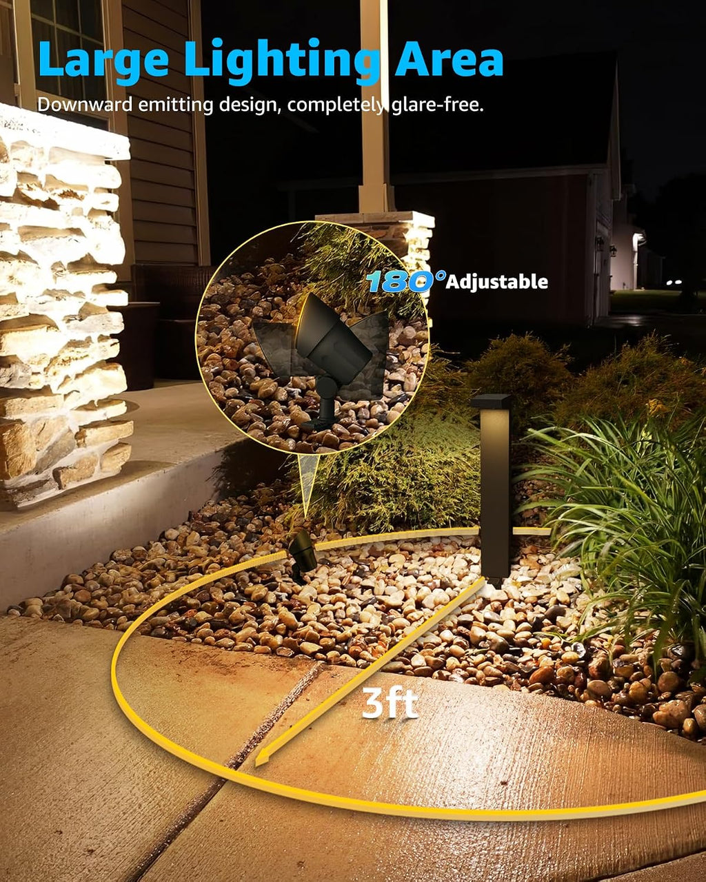 SUNVIE LED Low Voltage Landscape Lighting Kit 12V-24V Aluminum Low Voltage Landscape Lights Wired, 3000K Outdoor Pathway Lights Spotlights with Connectors Waterproof for Patio Yard Garden, 8 Pack