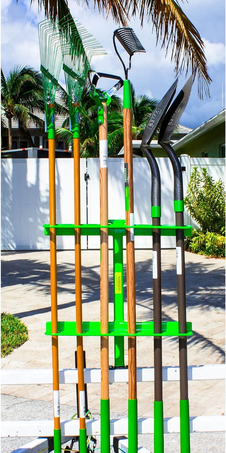 24 Inch Large Steel Hand Tool Rack with Mounting Hardware for Open Trailers Storage, Up to 6 Tools, Green
