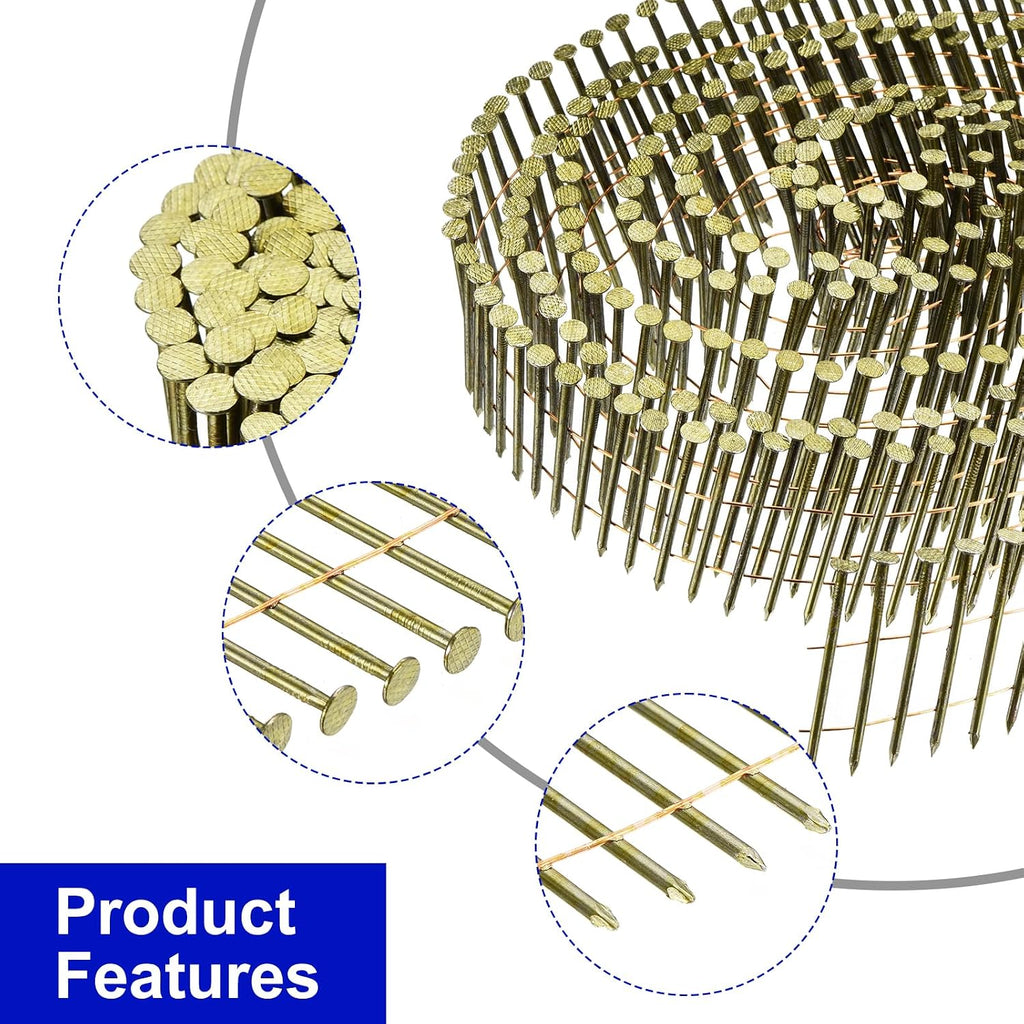 uxcell 7200 Count Siding Nails 2' x 0.091' 15-Degree Ring Shank Full Round Head Collated Wire Coil for Lath and Sheathing Materials