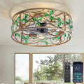 Ceiling Fans with Lights and Remote Flower Crystal Low Profile Ceiling Fan Bedroom Fan w. 6 Speeds Reversible Motor Bladeless Flush Mount Fan Light for Living Room ,Dinning Room,Entrance,Gold