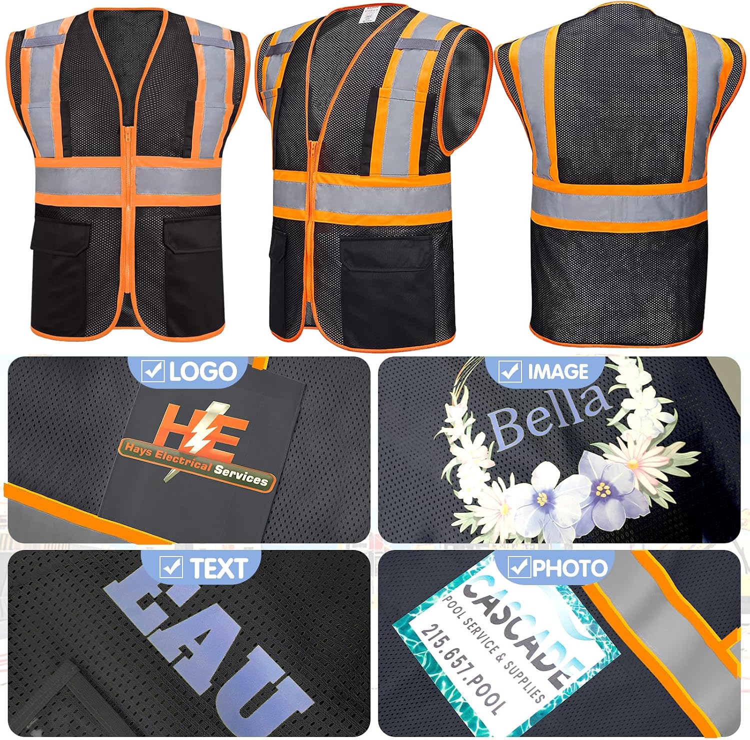 BeautyWill Custom Safety Vest Customized Logo Class 2 High Visibility Reflective Vest with Pockets Construction workwear