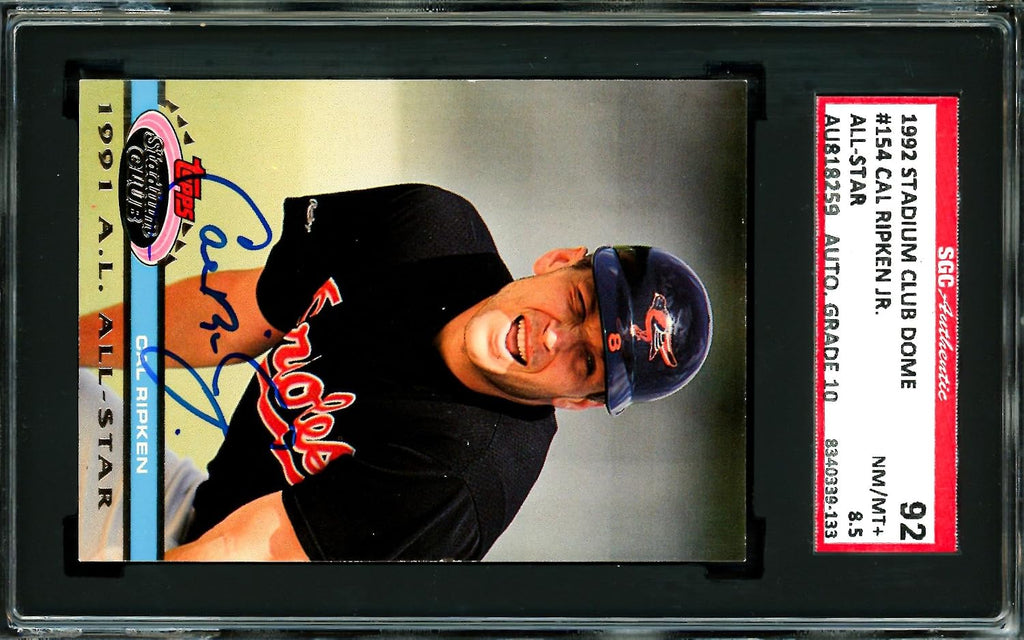 Cal Ripken Jr. Autographed 1992 Stadium Club Dome Card #154 Baltimore Orioles SGC 8.5 Auto Grade Gem Mint 10 SGC #8340339-133 - Baseball Slabbed Autographed Cards