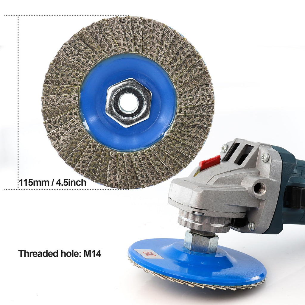 4.5 Inch Flap Sanding Disc 60/120/200/400 Grit with 5-8/11 Abrasive Grinding Wheel, Flap Wheel for Glass Stone Granite Concrete